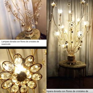 Lampara Swarovski, 15 luces tipo árbol de bronce con cristales en flor, altura 140 cm x 60 de ancho