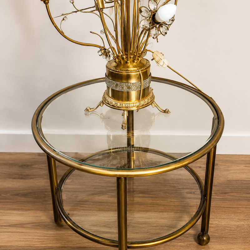 Lampara Swarovski, 15 luces tipo árbol de bronce con cristales en flor, altura 140 cm x 60 de ancho