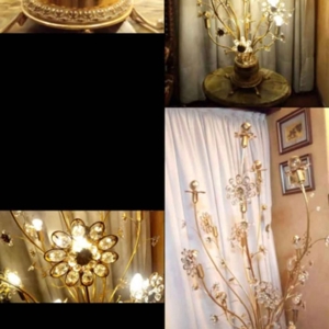 Lampara Swarovski, 15 luces tipo árbol de bronce con cristales en flor, altura 140 cm x 60 de ancho